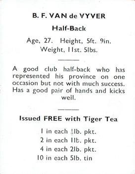 1937 International Tea (NZ) Ltd (Tiger Tea) Springbok Rugby Players in NZ #NNO Daantjie Van de Vyver Back